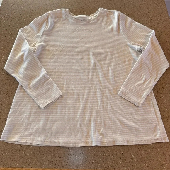 Lane Bryant Tops - Lane Bryant Top Womens Plus 18/20 White/tan Striped  Long Sleeve Crew Neck Tee